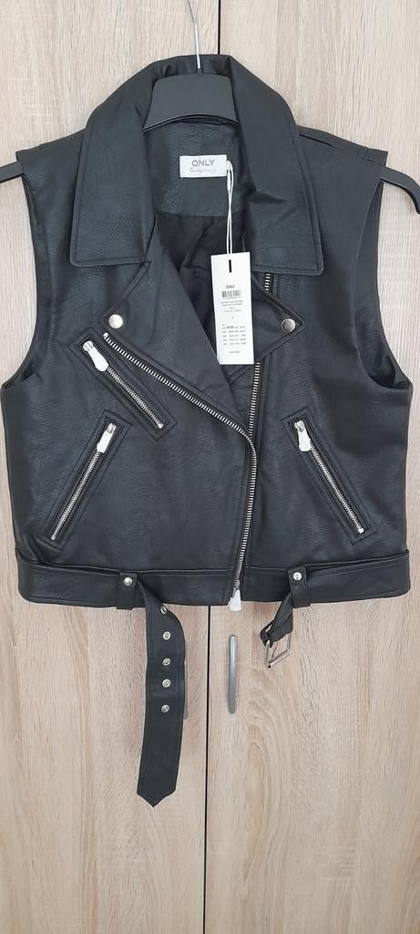 Nieuwe zwart only leatherlook gilet mt L, Only, Ophalen of Verzenden, Nieuw, Zwart