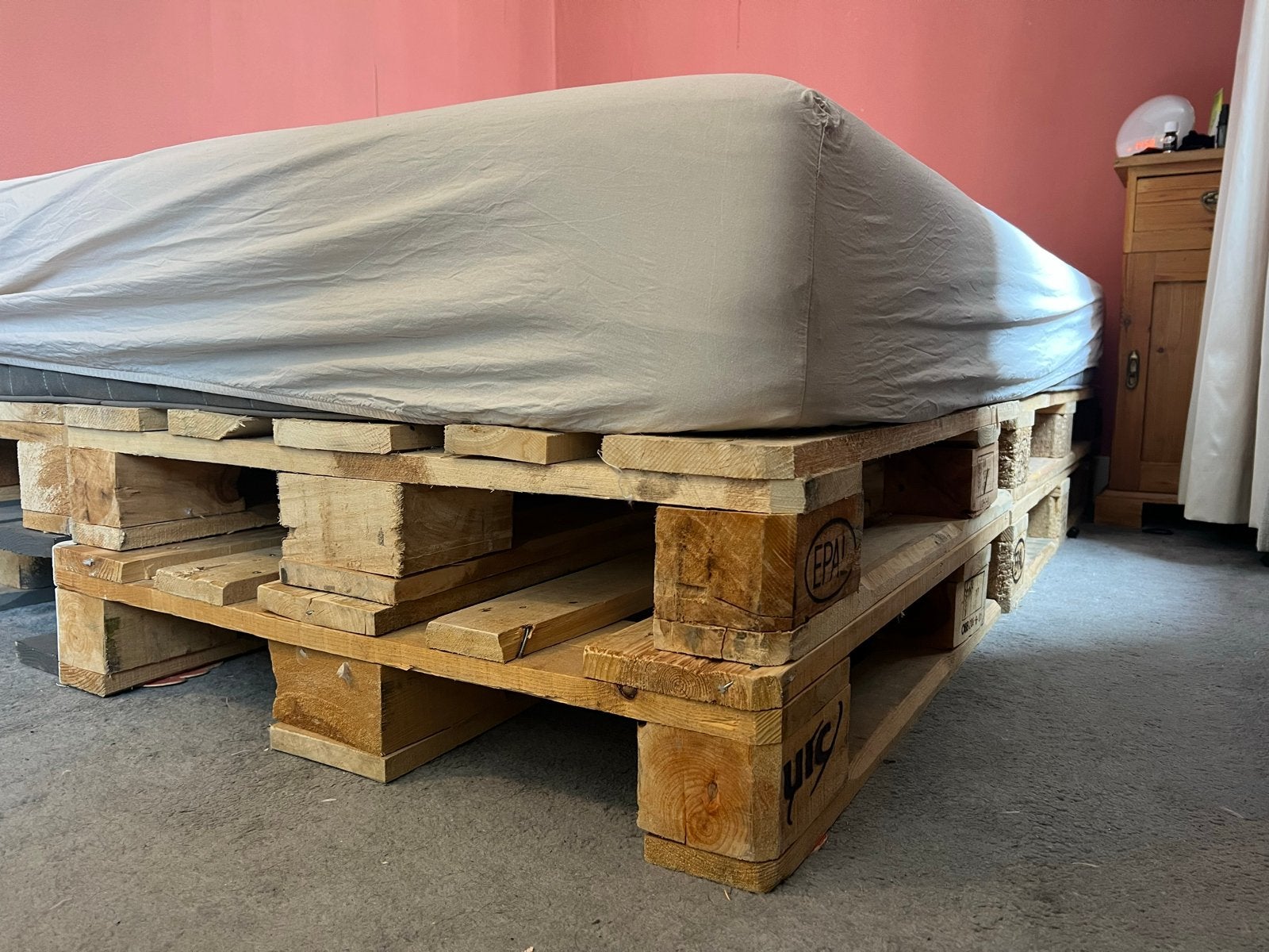 Palletbed voor 160x200 matras, Ophalen, Gebruikt, Overige kleuren, Tweepersoons