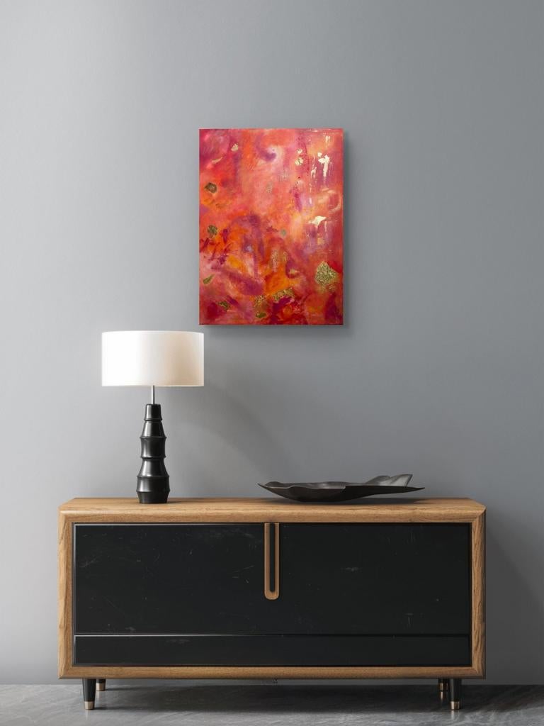 Abstract Schilderij Rood/Oranje met Gouden Accenten, Ophalen of Verzenden