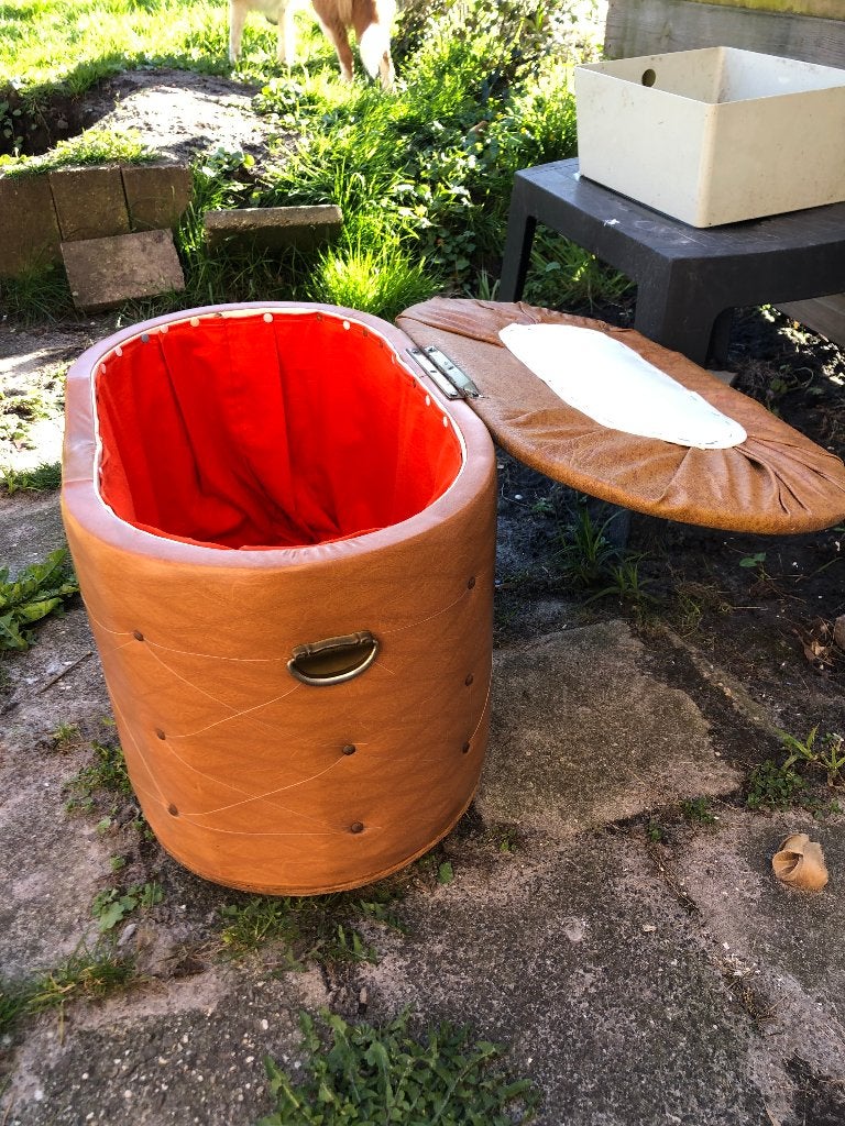 jaren 50 60 vintage skai leren poef opbergpoef hocker, Gebruikt, Vierkant, Leer, Ophalen of Verzenden