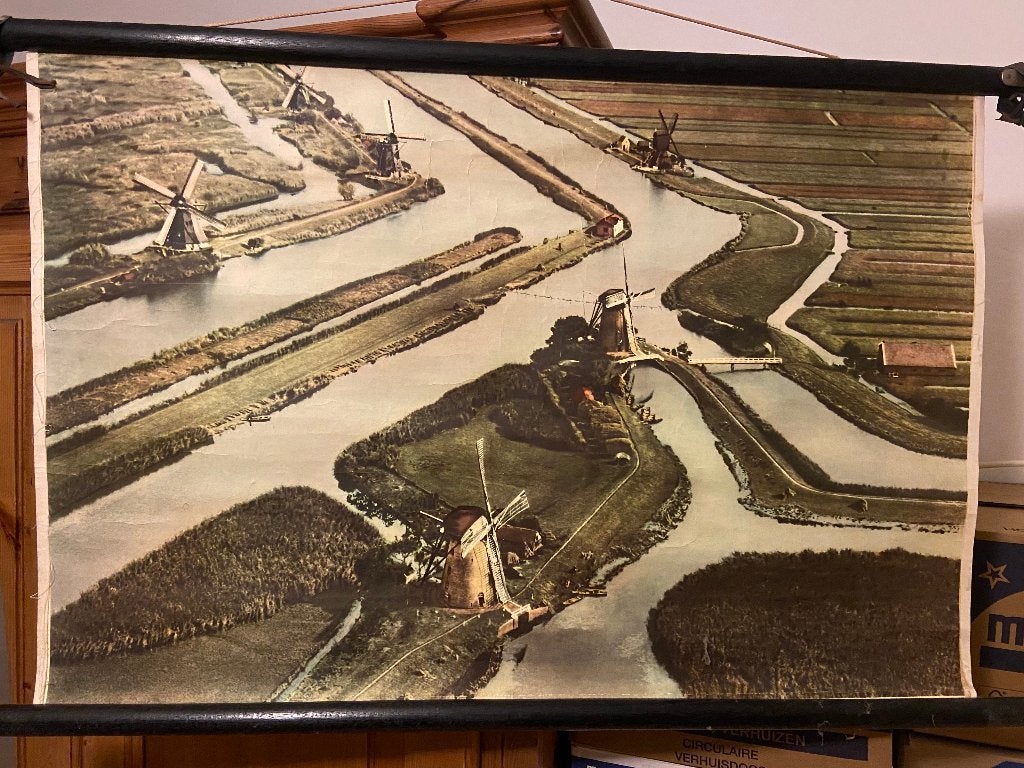 Vintage Schoolkaart Nederland Molens Polderlandschap, Ophalen, Stad- en Dorpsgezichten