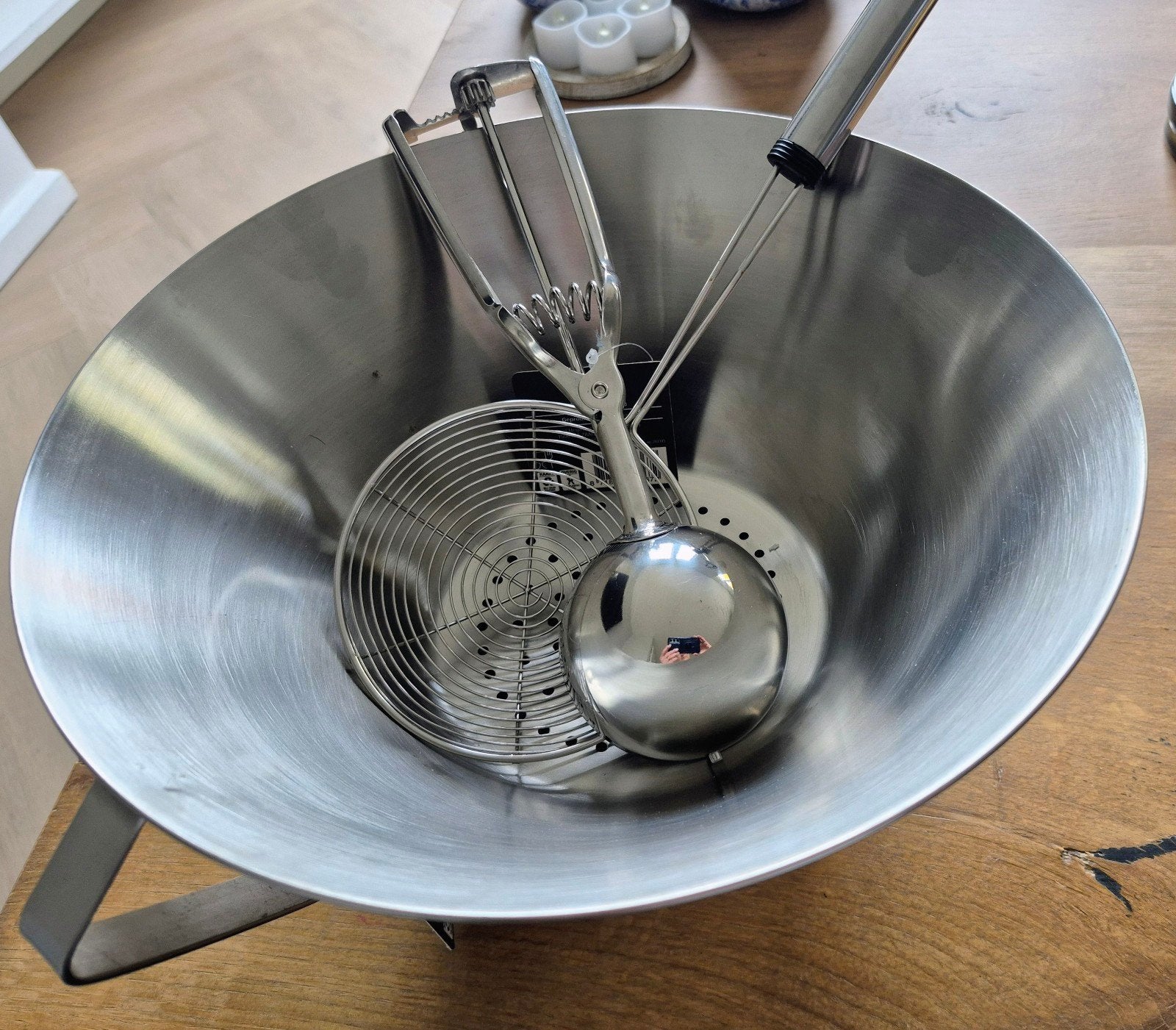 Oliebollen Tang,schuimspaan en bak NIEUW!, Ophalen of Verzenden, Nieuw, Rvs