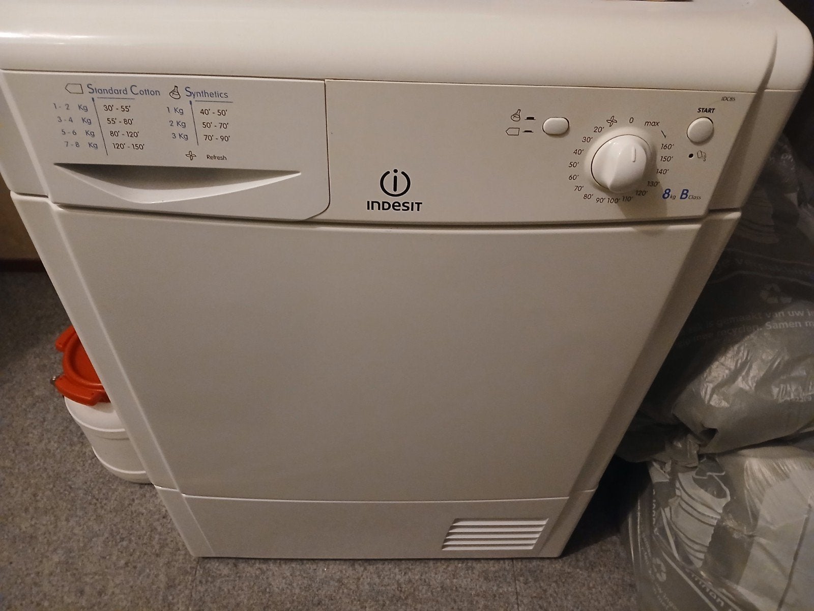 Indesit IDCE85 Condensdroger 8kg - B-klasse, Ophalen, Gebruikt, 8 tot 10 kg, Voorlader