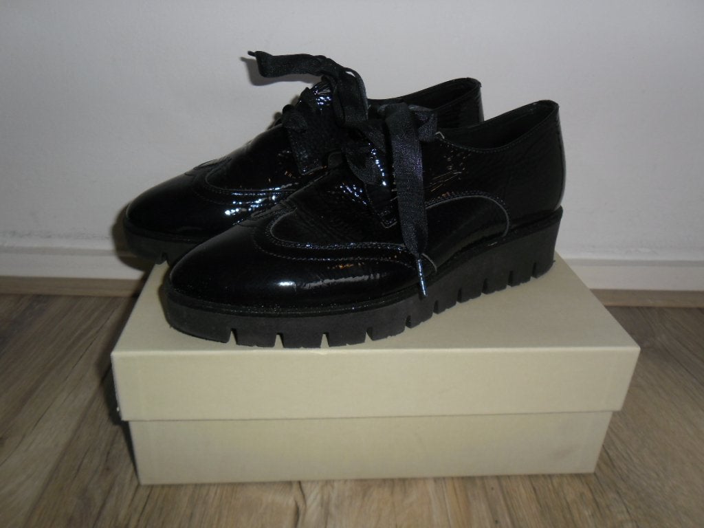 DL Sport Gomma Zwarte Lak Leren Veterschoenen Maat 40, Zwart, Ophalen of Verzenden, DL Sport, Sneakers of Gympen