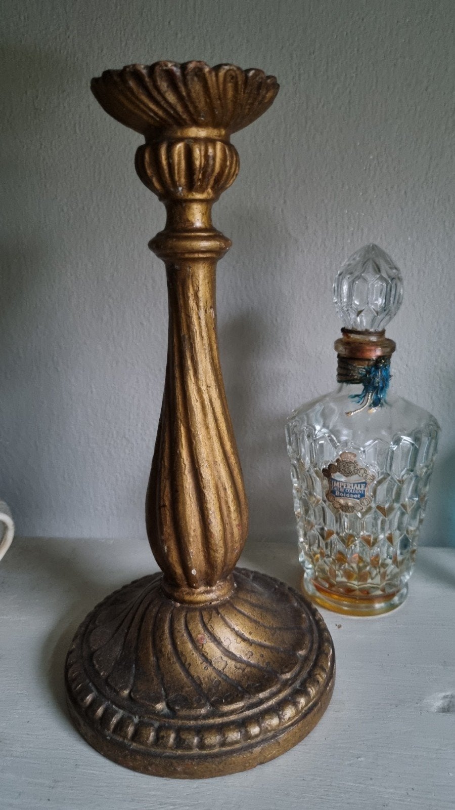 Oude Franse kandelaar met lood verzwaard, Ophalen of Verzenden, Koper of Brons