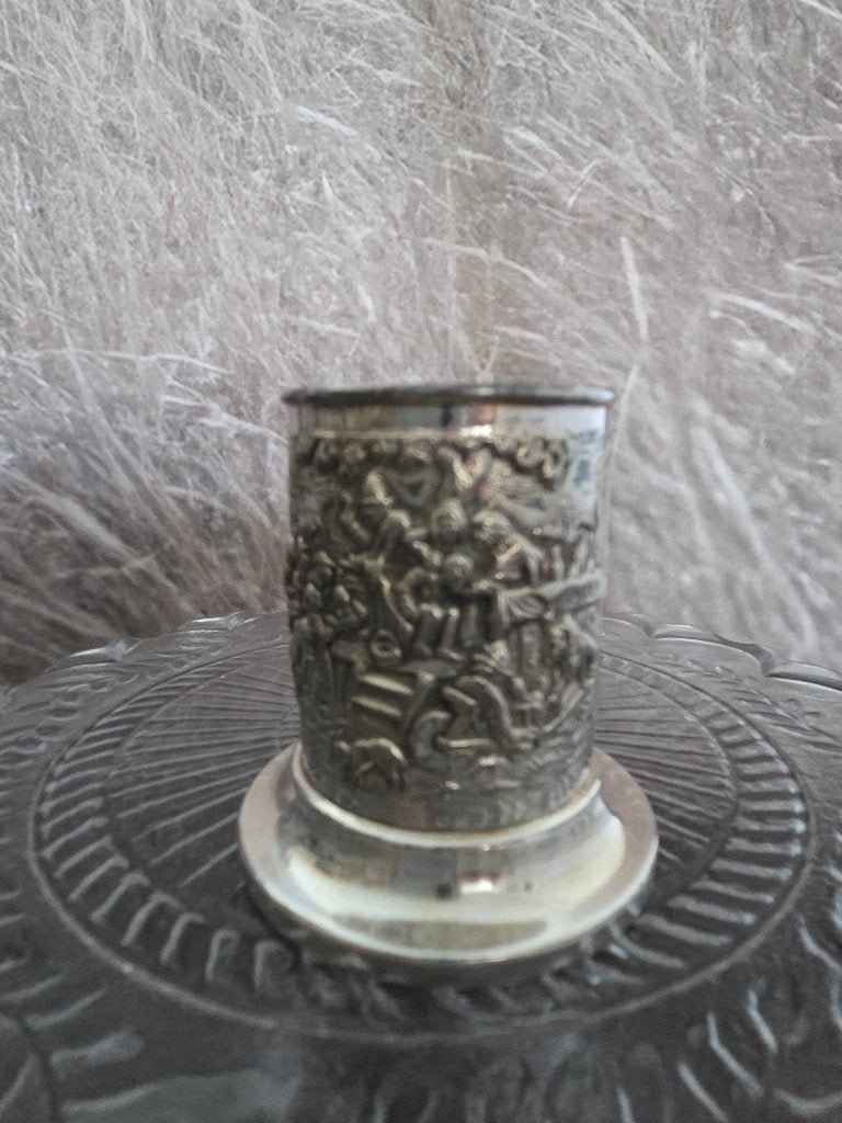 Verzilverd lepelvaasje of sigarettenvaasje DE, Antiek en Kunst, Ophalen of Verzenden