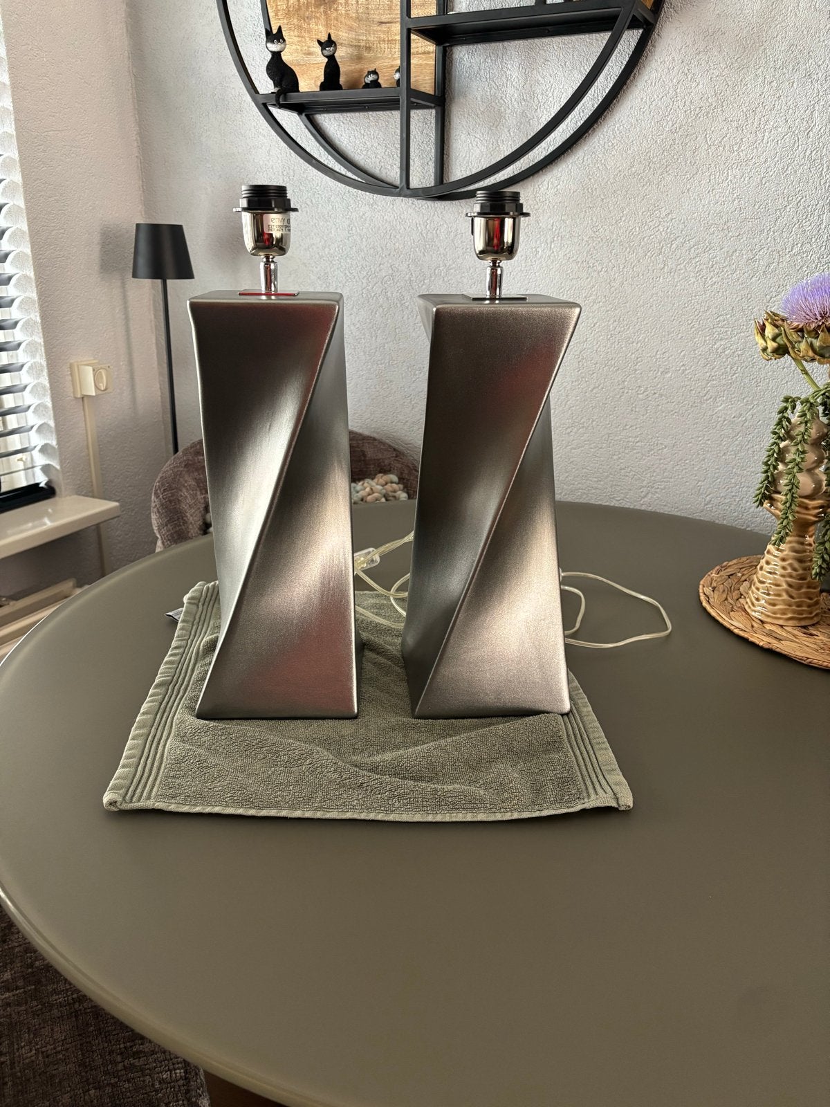 Set van 2 moderne tafellampen, zilverkleurig, van Envy, 49 cm, Met schakelaar, Overige merken, Keramiek