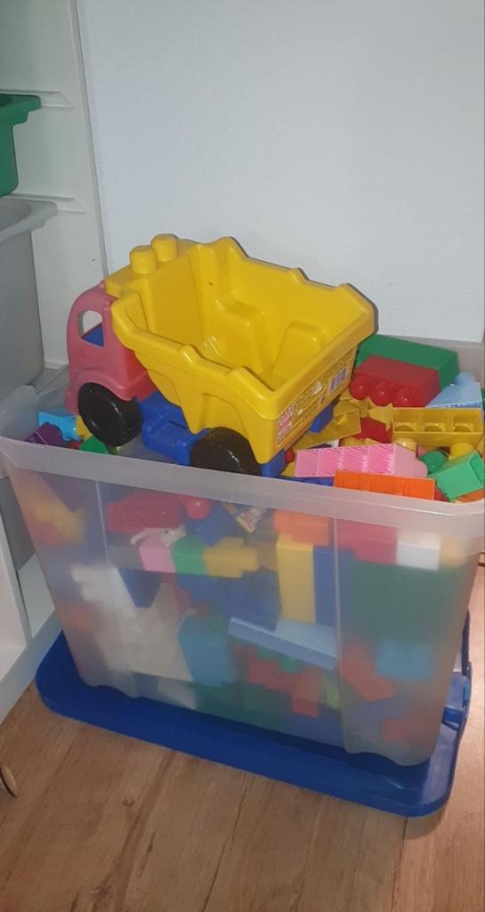 Grote bak met Megabloks: dieren en auto's, Ophalen of Verzenden