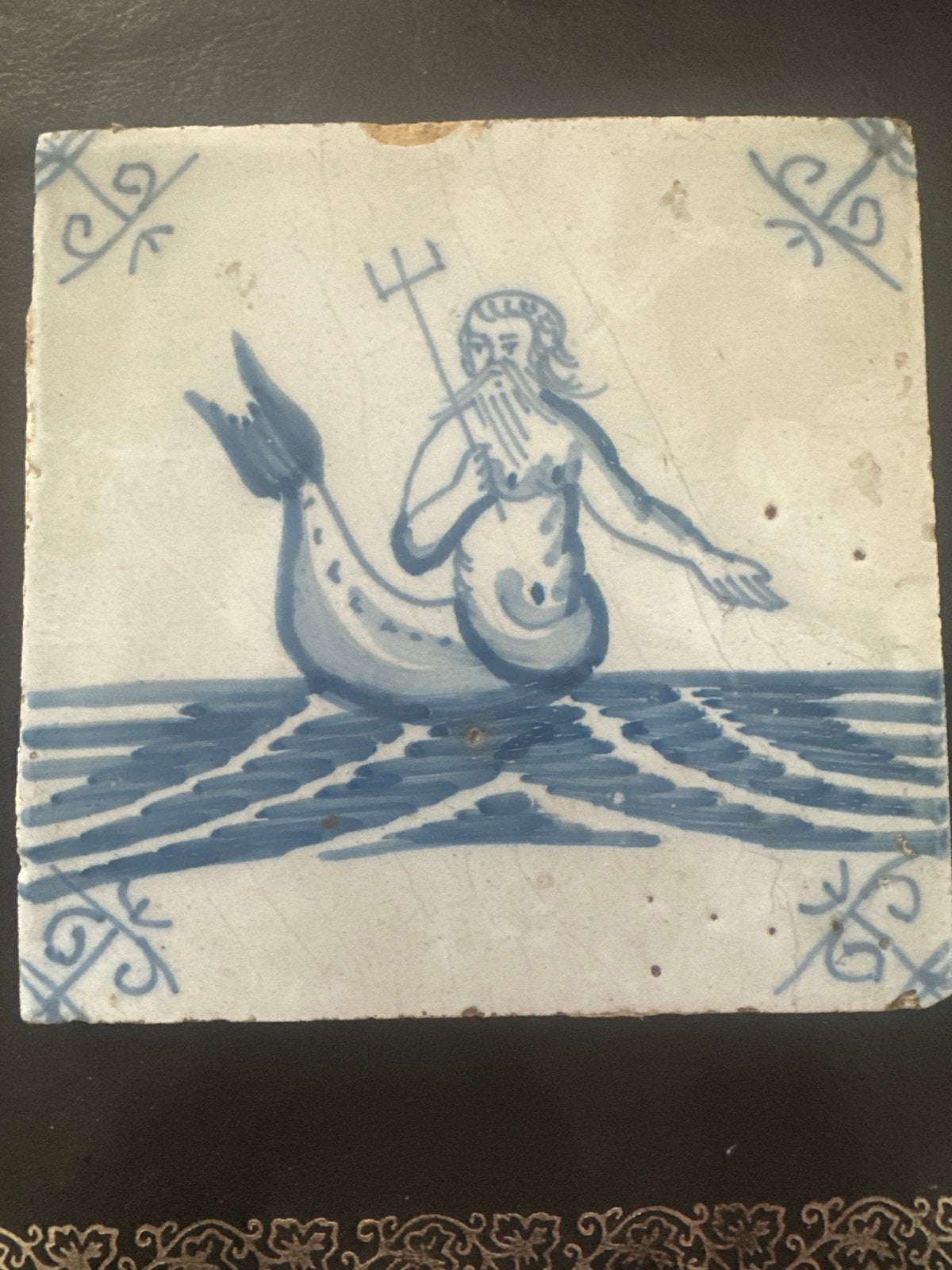 Antieke Nederlandse tegel zeemeerman (Poseidon of Triton), Antiek en Kunst, Ophalen of Verzenden