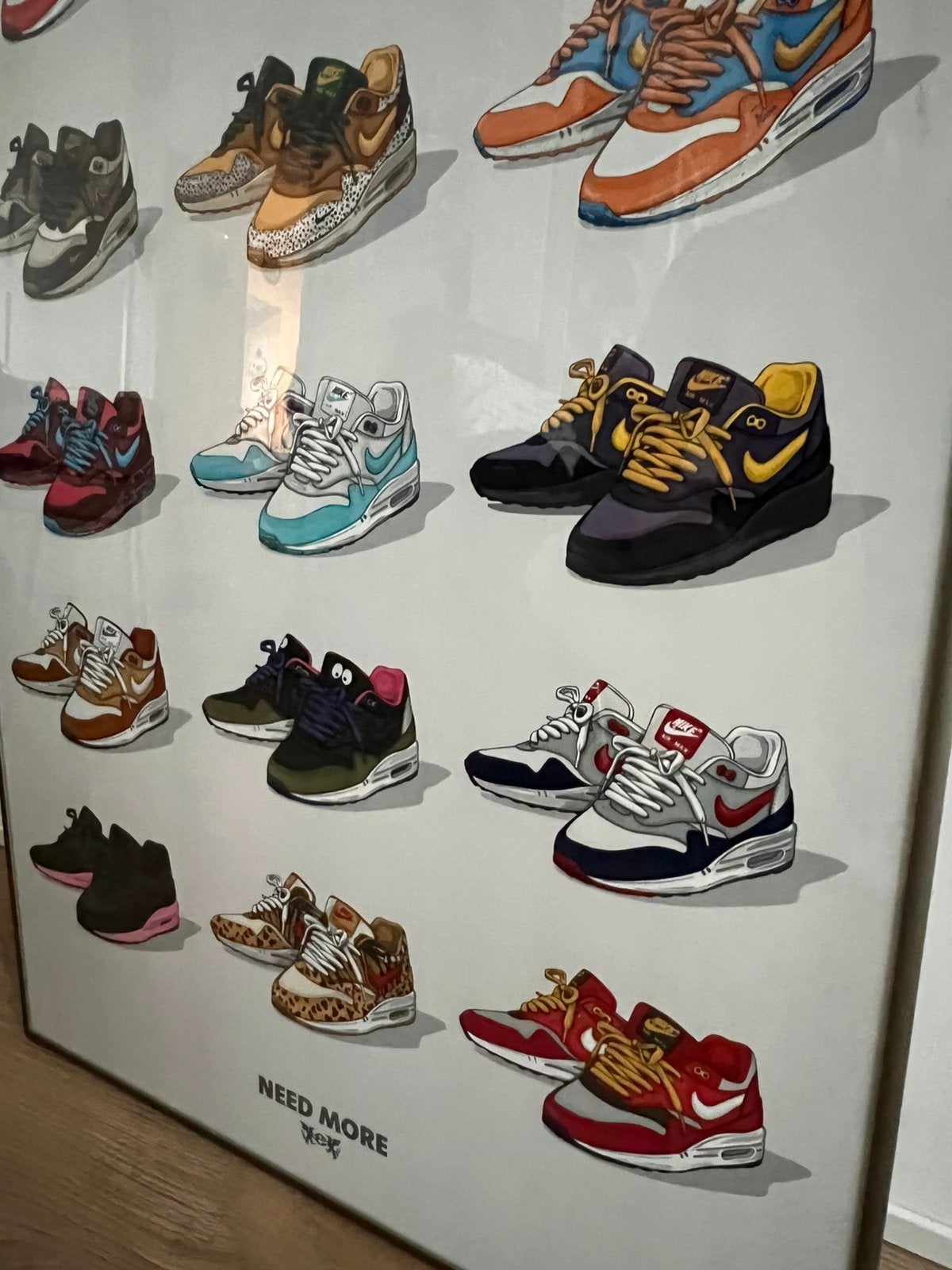 Nike Air Mac poster geïllustreerd Need More ingelijst, Ophalen of Verzenden, Zo goed als nieuw, A1 t/m A3