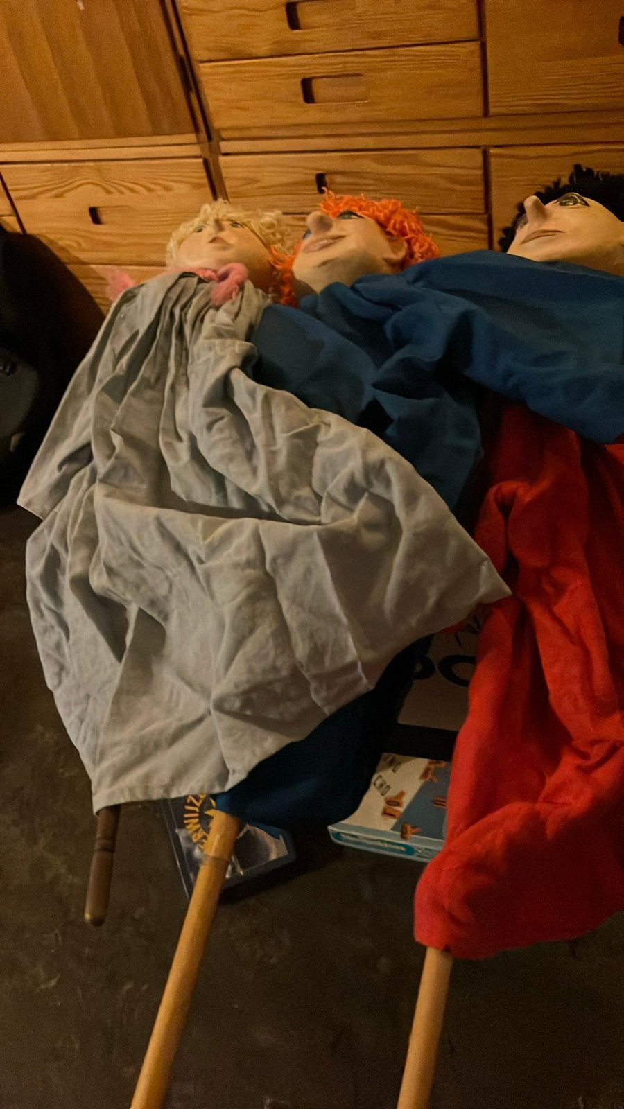 Poppen voor volwassenen - 3 stokpoppen voor poppenkast, Ophalen, Gebruikt