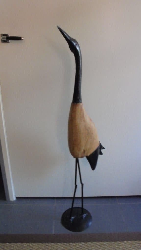 hout met metalen vogel H111cm, Huis en Inrichting, Woonaccessoires | Overige, Ophalen, Gebruikt, Bruin, Hout