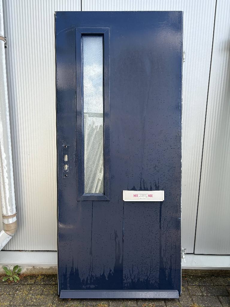 Hardhouten buitendeur blauw smal glasraam| 95,5x214, Doe-het-zelf en Verbouw, Ophalen, Gebruikt, 80 tot 100 cm, Buitendeur