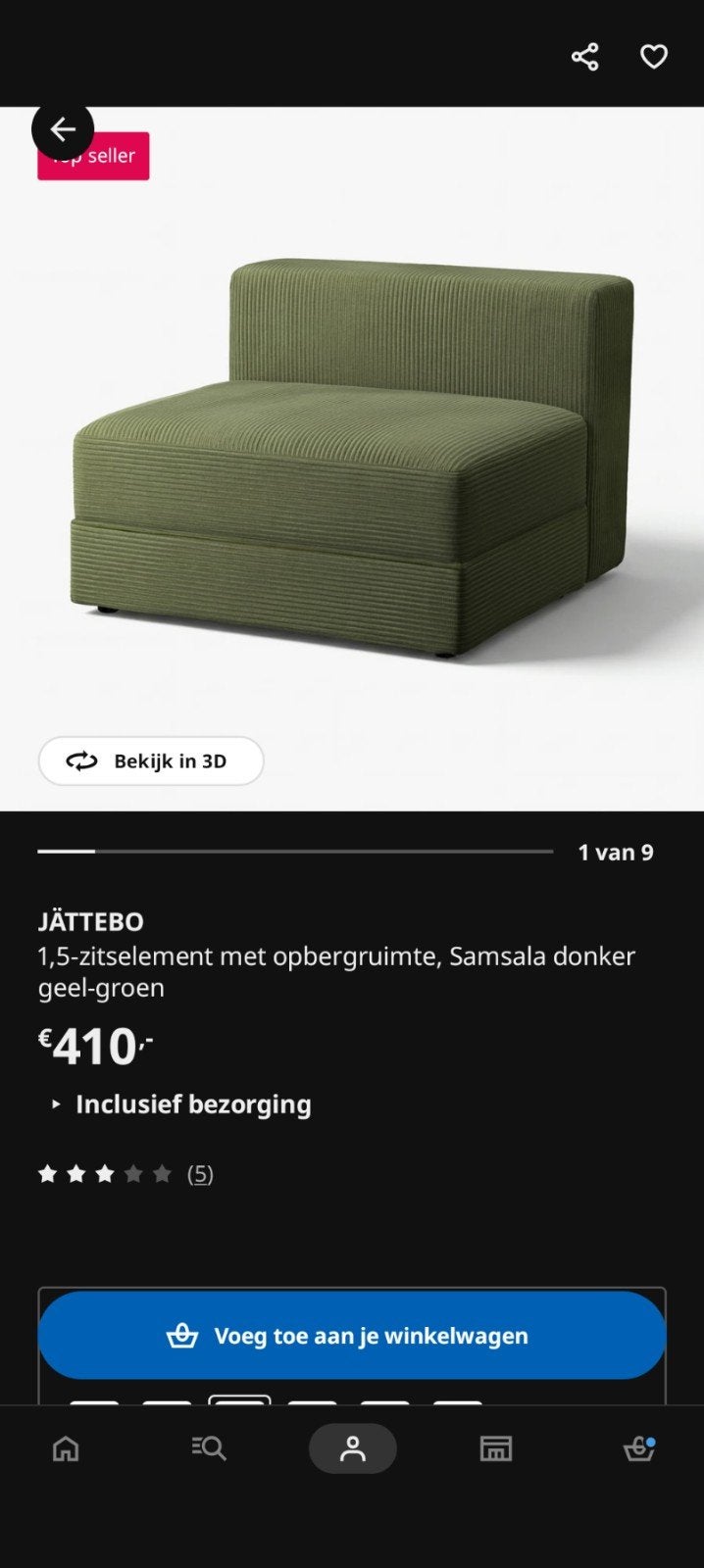 twee Nieuwe JÄTTEBO 1,5-zitsbank met groene ribstof hoes, Ophalen, Modern, Comfortabel, Overige maten, Nieuw