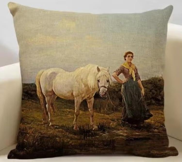 Kussenhoes landleven, Huis en Inrichting, Woonaccessoires | Kussens, Zo goed als nieuw, Overige kleuren, Vierkant, Ophalen of Verzenden