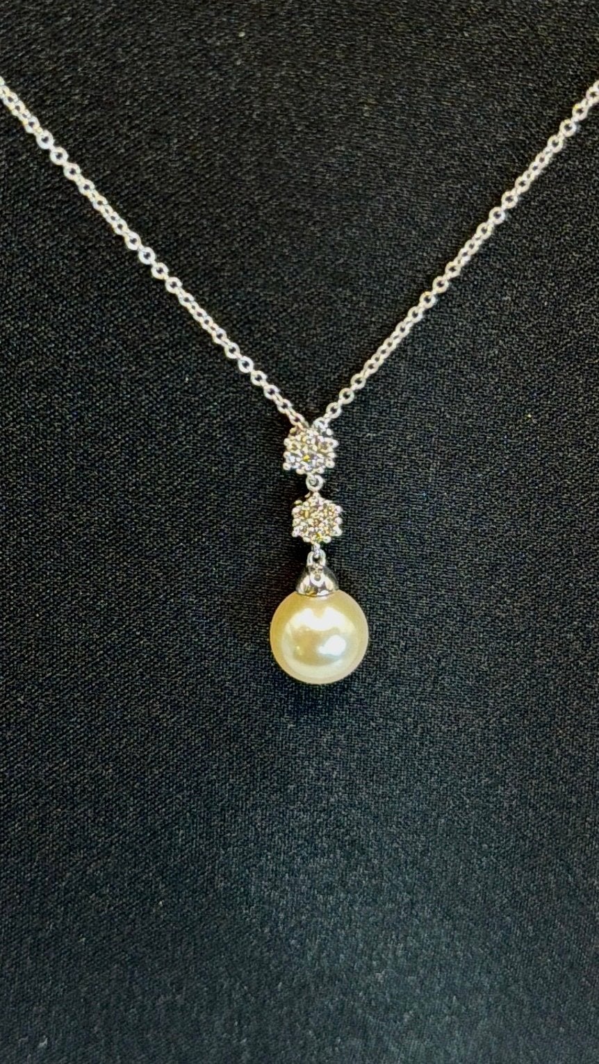 14K witgouden ketting 45cm met Parel & Zirkonia Hanger, Sieraden, Tassen en Uiterlijk, Kettingen, Wit, Nieuw, Ophalen of Verzenden