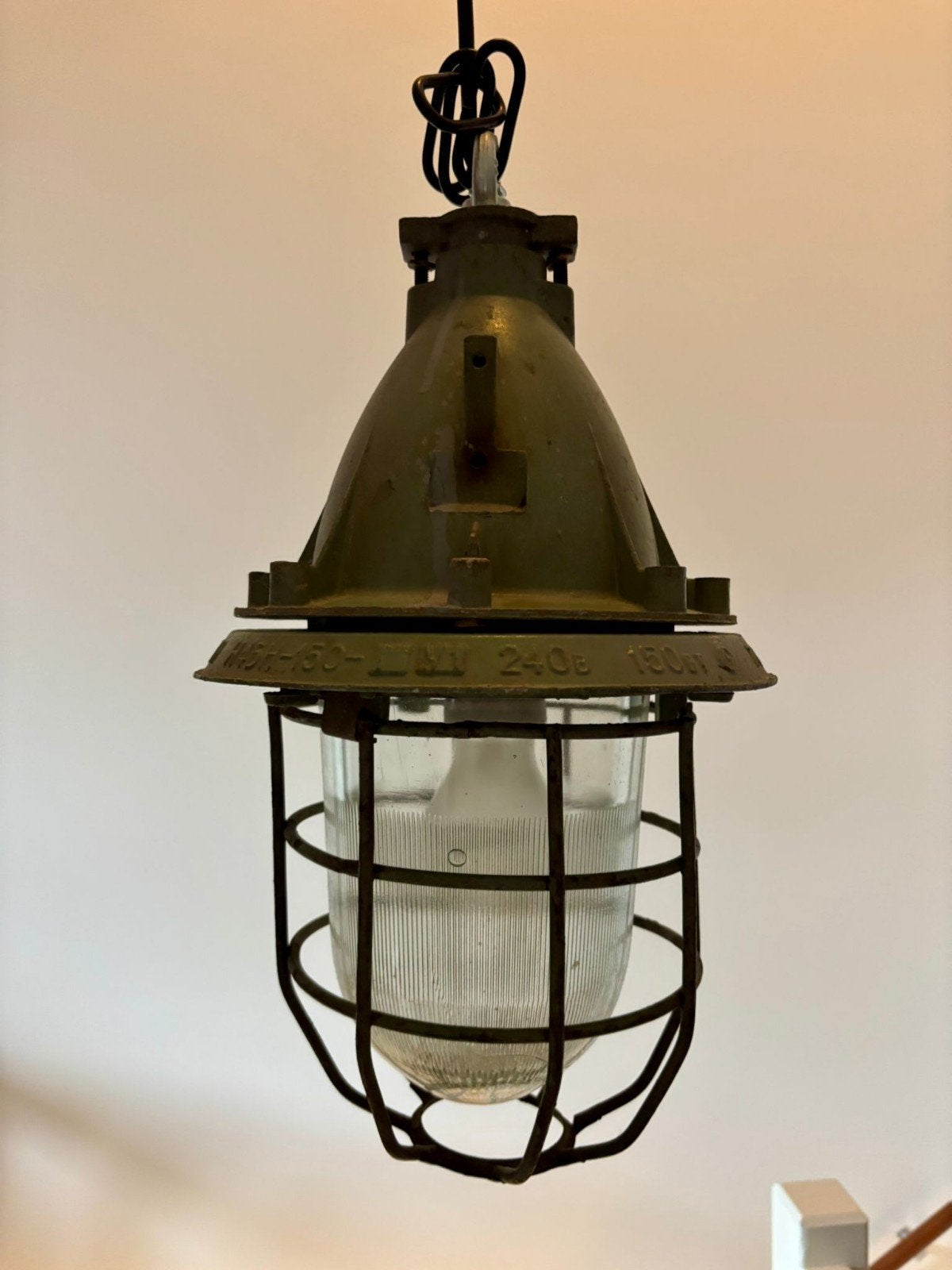 Vintage Russische Industriële Lamp - Groen Metaal, Antiek en Kunst, Ophalen