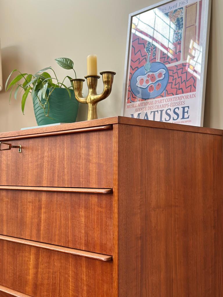 Vintage ladekast teak hout jaren 50/60 Deens Scandinavisch, Ophalen, Gebruikt, 5 laden of meer, Teakhout