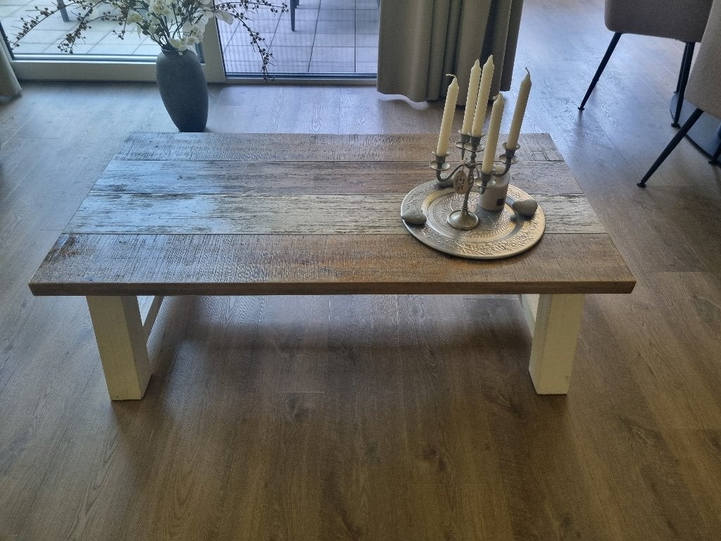 Mooie salontafel met robuuste landelijke uitstraling, Ophalen, 100 tot 150 cm, 50 tot 100 cm, Overige houtsoorten