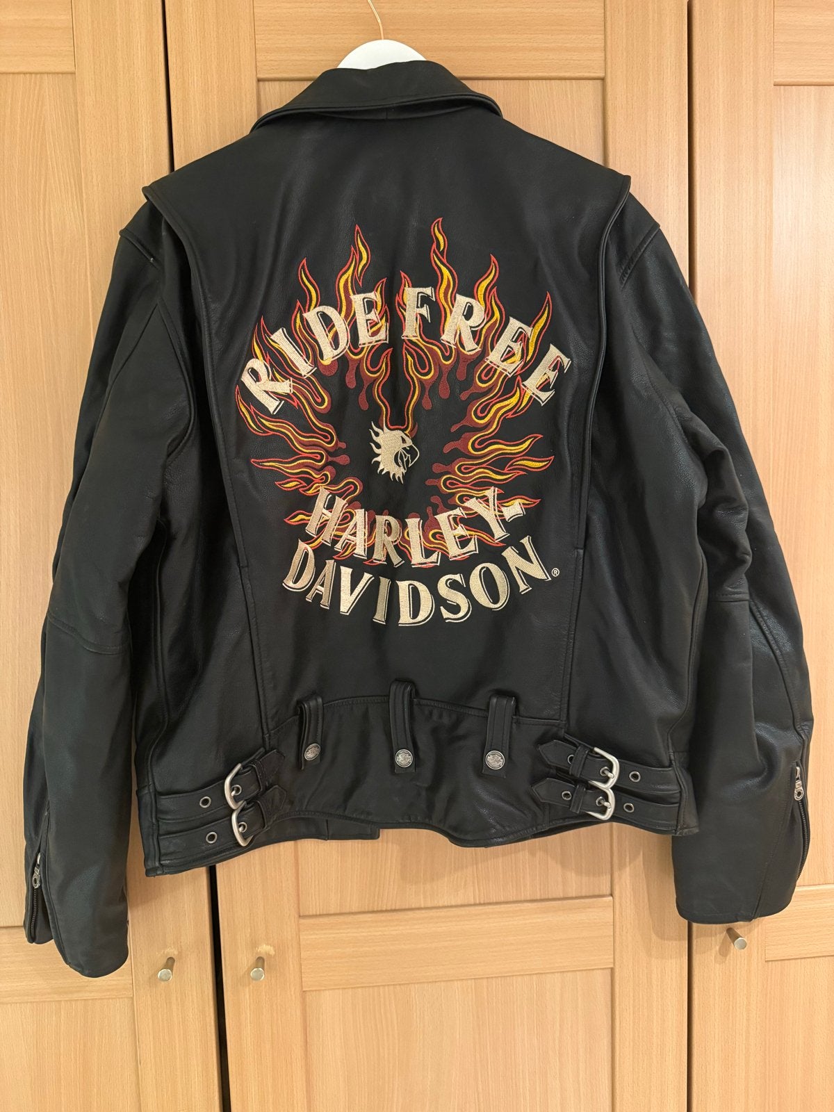 Harley Davidson Leren Jas met Vlammen L motorjas, Ophalen of Verzenden, Zo goed als nieuw