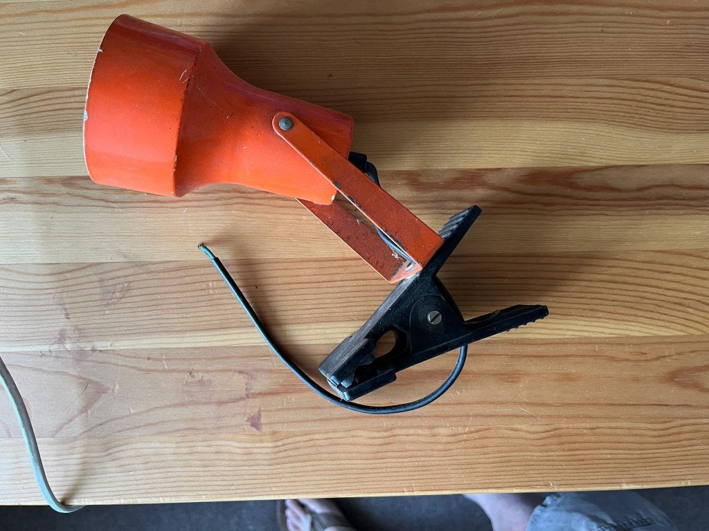 Vintage knijplamp, Ophalen, Gebruikt, Metaal of Aluminium, Plafondspot of Wandspot