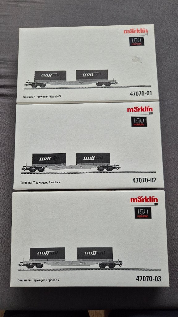 Märklin 47070 H0 - Set van 3 containerwagens Crossrail (SBB), Wisselstroom, Brug, Tunnel of Gebouw, Ophalen of Verzenden, Zo goed als nieuw