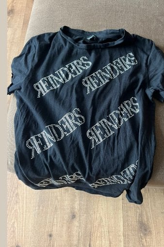Zwart t shirt  met steentjes, Ophalen, Zo goed als nieuw, Zwart, Korte mouw