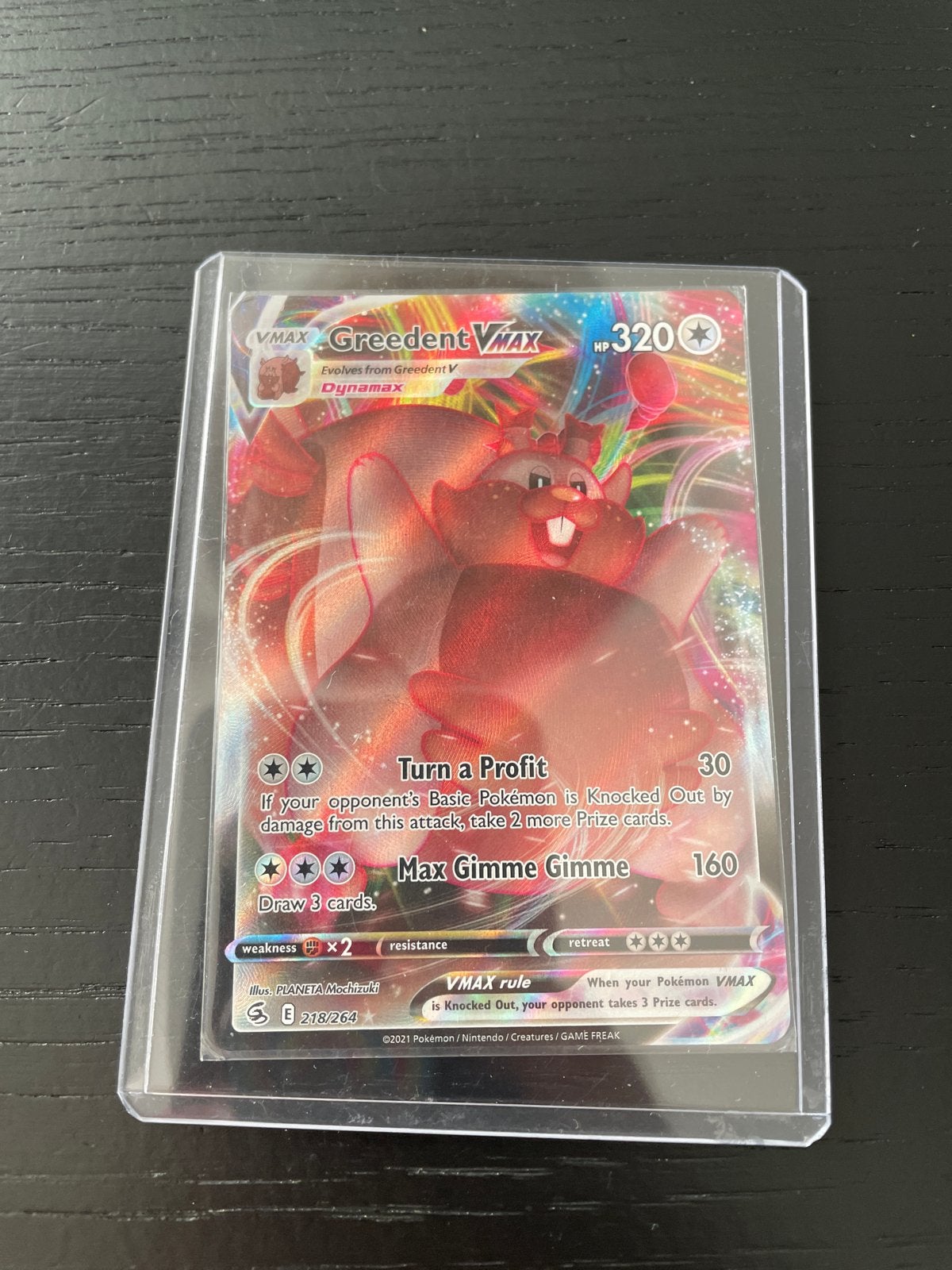 Greedent VMAX Pokémon Kaart 218/264 Fusion Strike, Ophalen of Verzenden, Zo goed als nieuw, Losse kaart