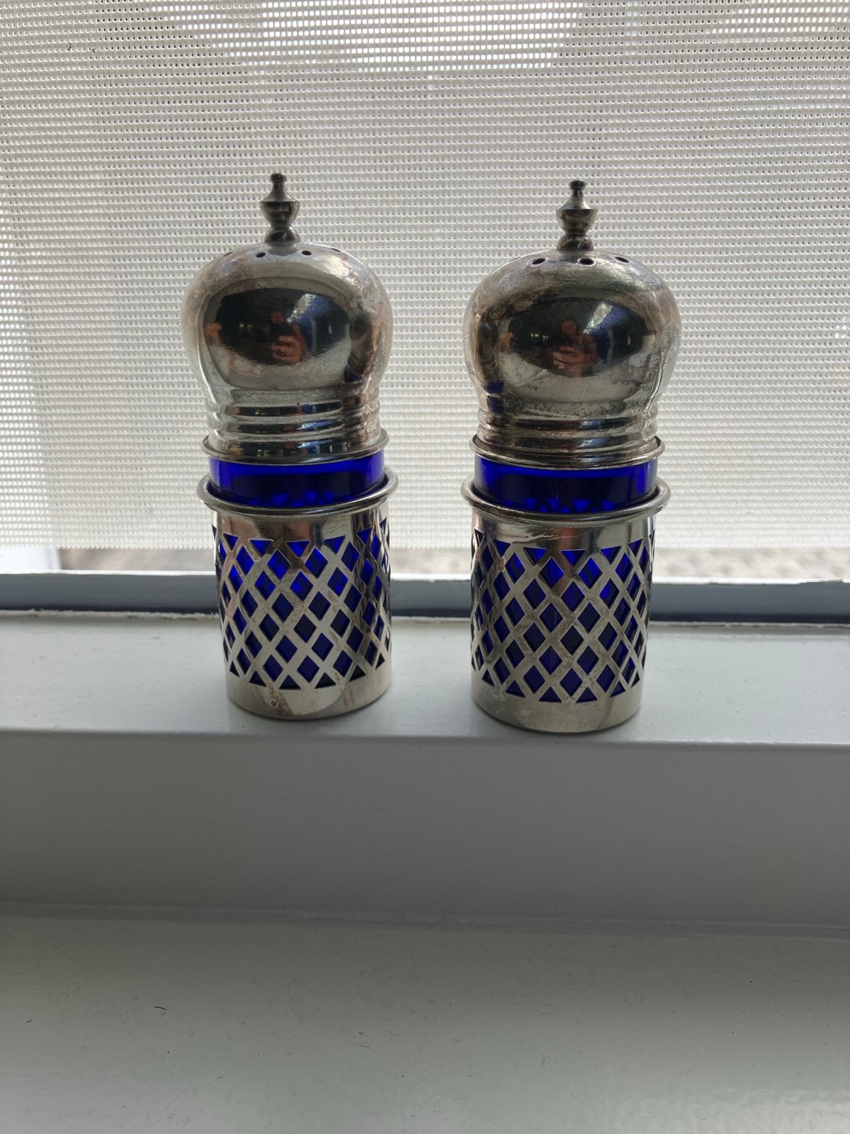 Vintage Peper- en Zoutstel met Kobaltblauw Glas, Ophalen of Verzenden