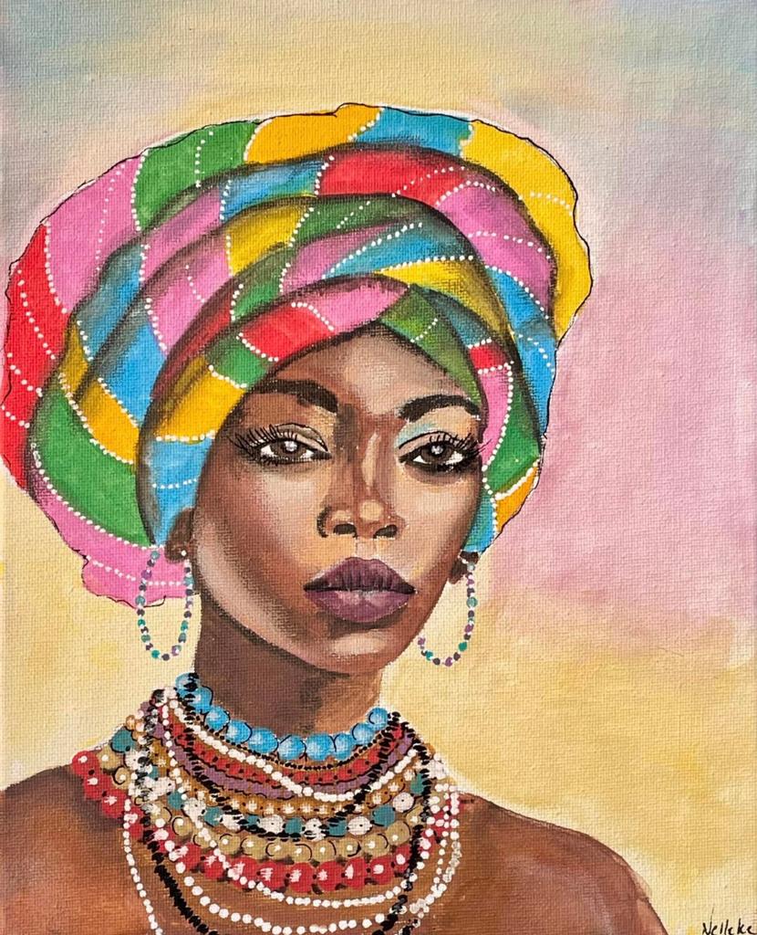 Schilderij Afrikaanse vrouw - Steun Gambia schoolgelden, Ophalen of Verzenden