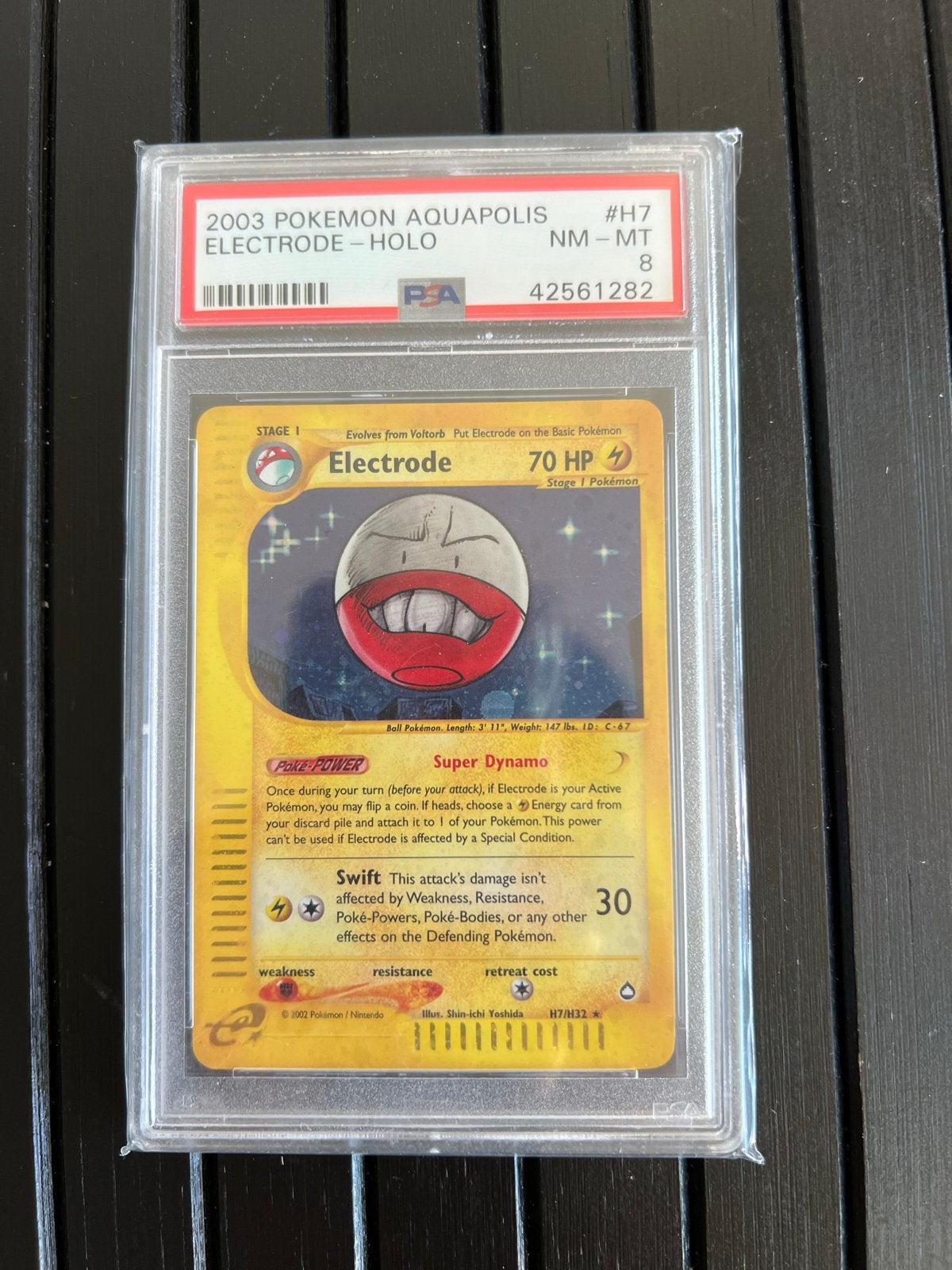 2003 Pokemon Aquapolis Electrode Holo PSA 8, Ophalen of Verzenden, Zo goed als nieuw, Losse kaart, Foil