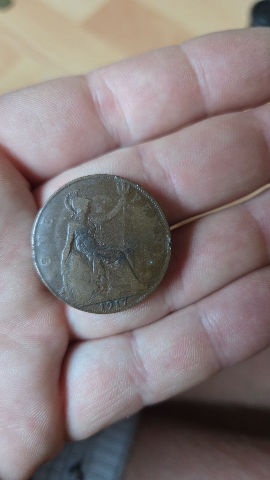 Britse Penny uit 1917 - George V, Ophalen of Verzenden, Losse munt
