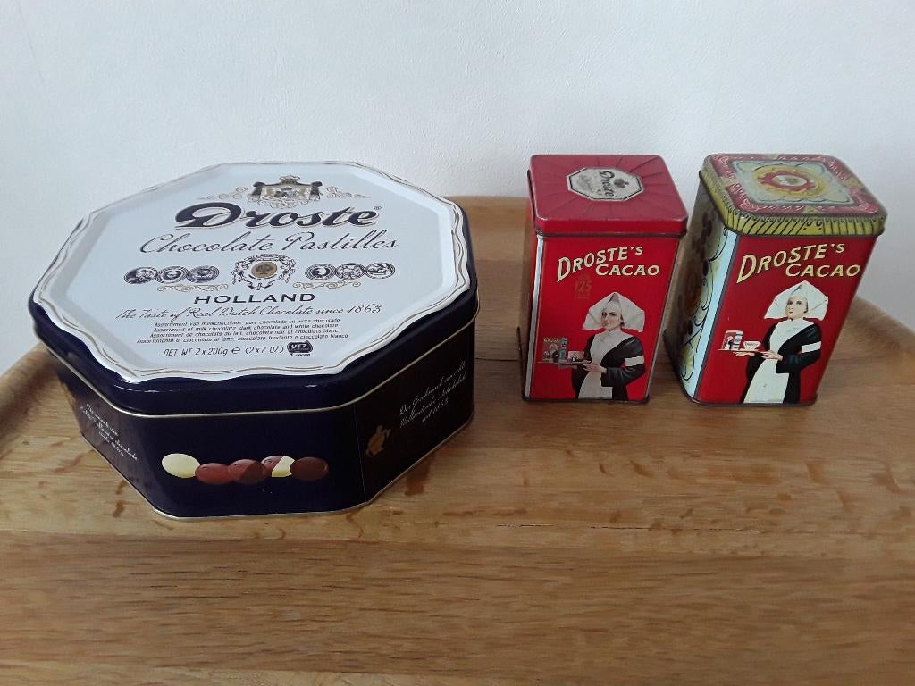 2 Droste blikken, Verzamelen, Blikken, Ophalen of Verzenden, Gebruikt, Overige, Droste