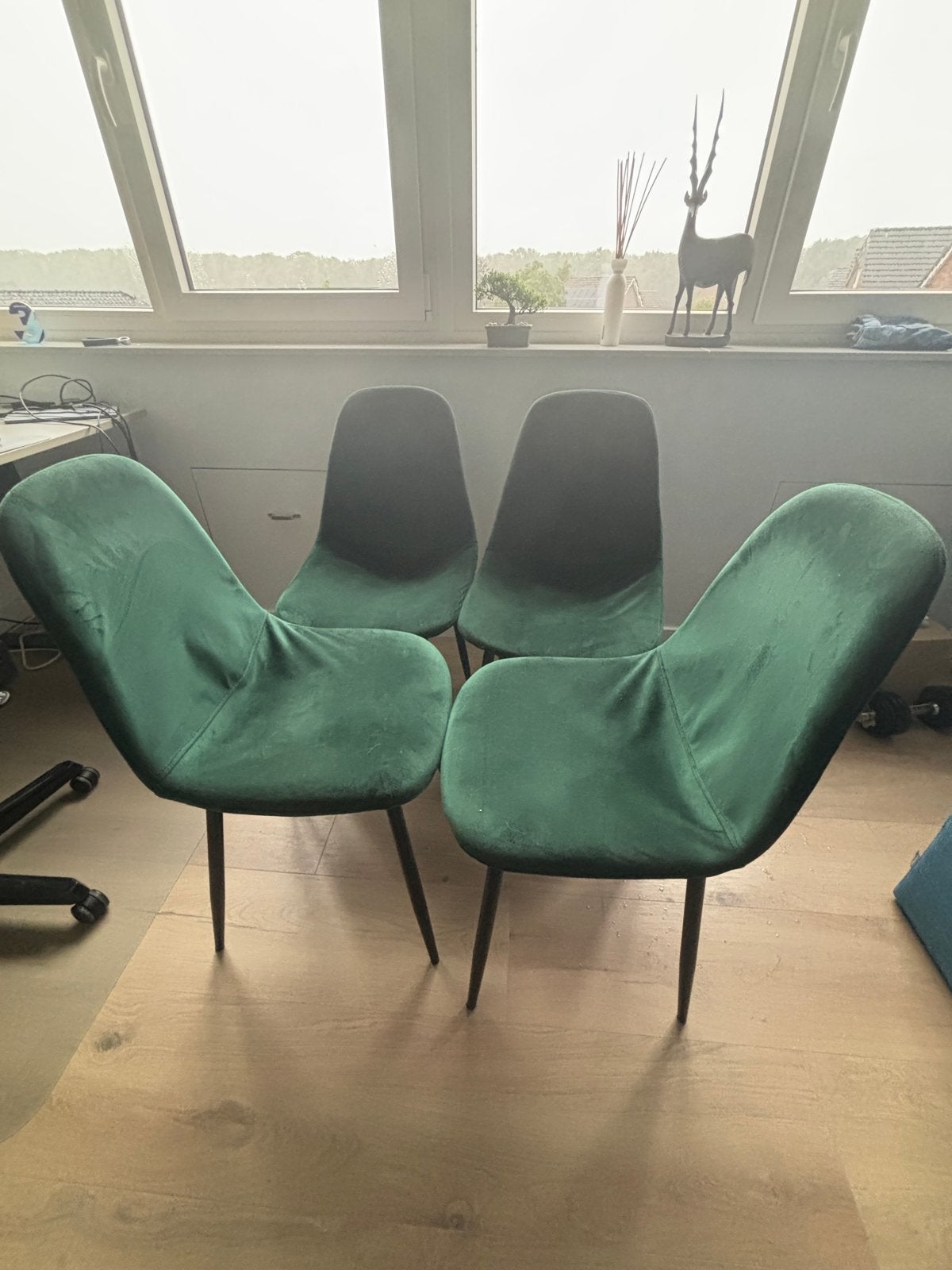 4 Groene stoffen eetkamerstoelen, Ophalen, Gebruikt, Overige kleuren, Vier