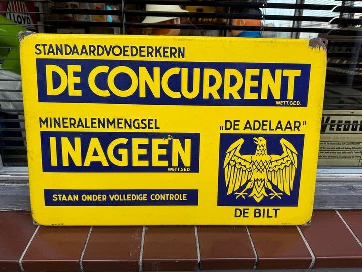 Vintage Emaille Reclamebord 'De Concurrent' - De Adelaar, Ophalen