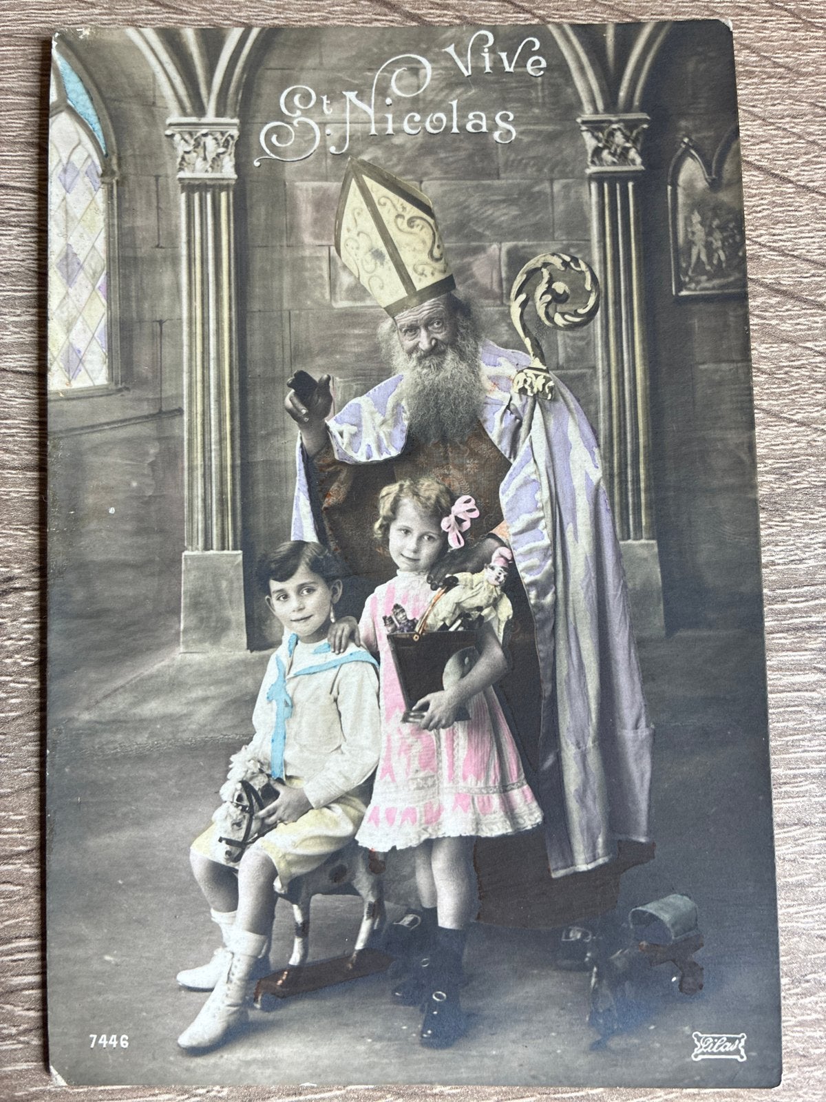 Antieke ansichtkaart: Vive St Nicolas kinderen Sinterklaas, Ophalen of Verzenden, Voor 1920, Gelopen