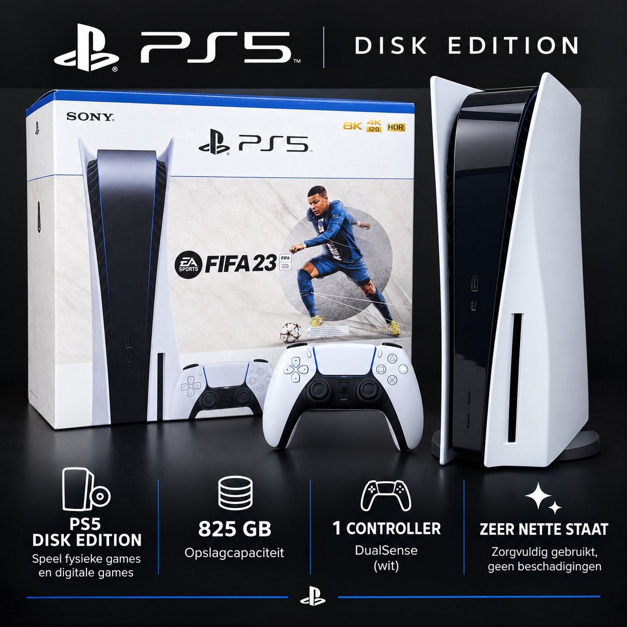 PlayStation 5 Disc Edition 825GB + Controller + Game, Ophalen, Zo goed als nieuw, Playstation 5