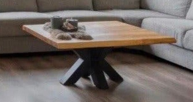 Salontafel met boomstamblad en X poot, Ophalen, 100 tot 150 cm, 50 tot 100 cm, Zo goed als nieuw