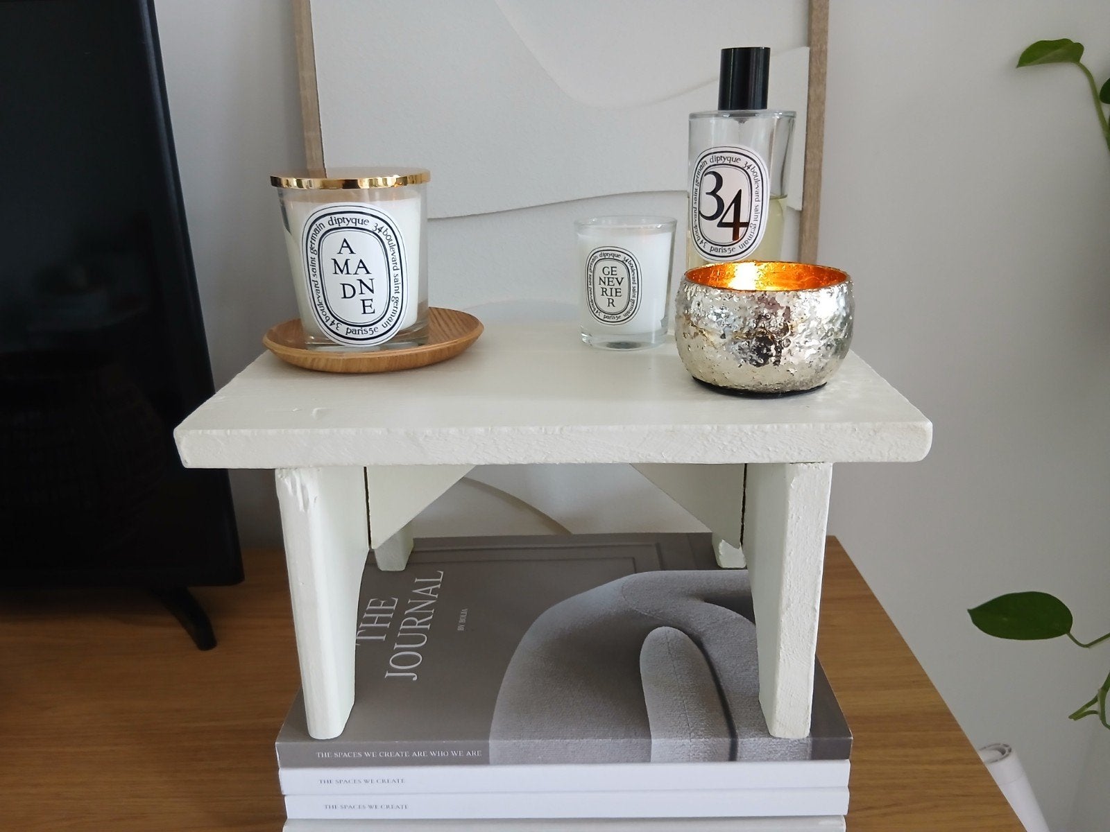 Schattig brocante opstapje in wit voor maar €17,50, Ophalen of Verzenden, Gebruikt, Hout