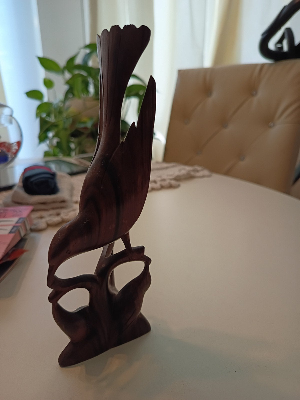 Vintage houten vogel sculptuur - Handgesneden decoratie, Minder dan 20 cm, Ophalen of Verzenden, Handgemaakt, Beeld
