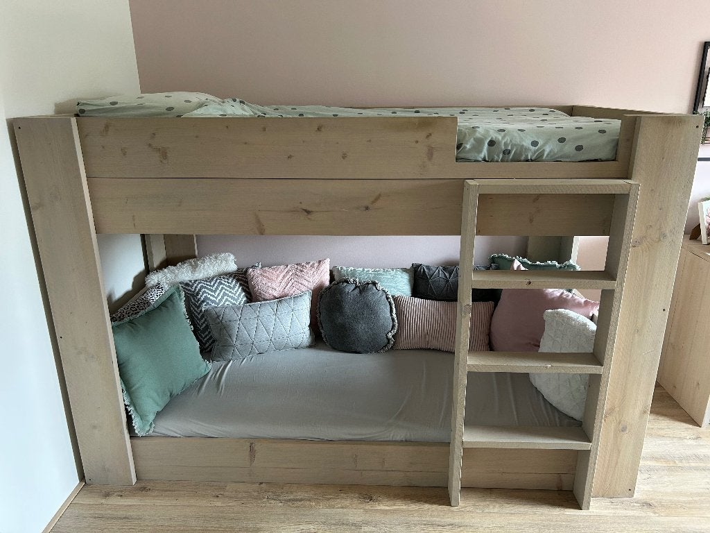 Steigerhouten stapelbed/hoogslaper, Ophalen, 90 cm, Eenpersoons, Minder dan 160 cm