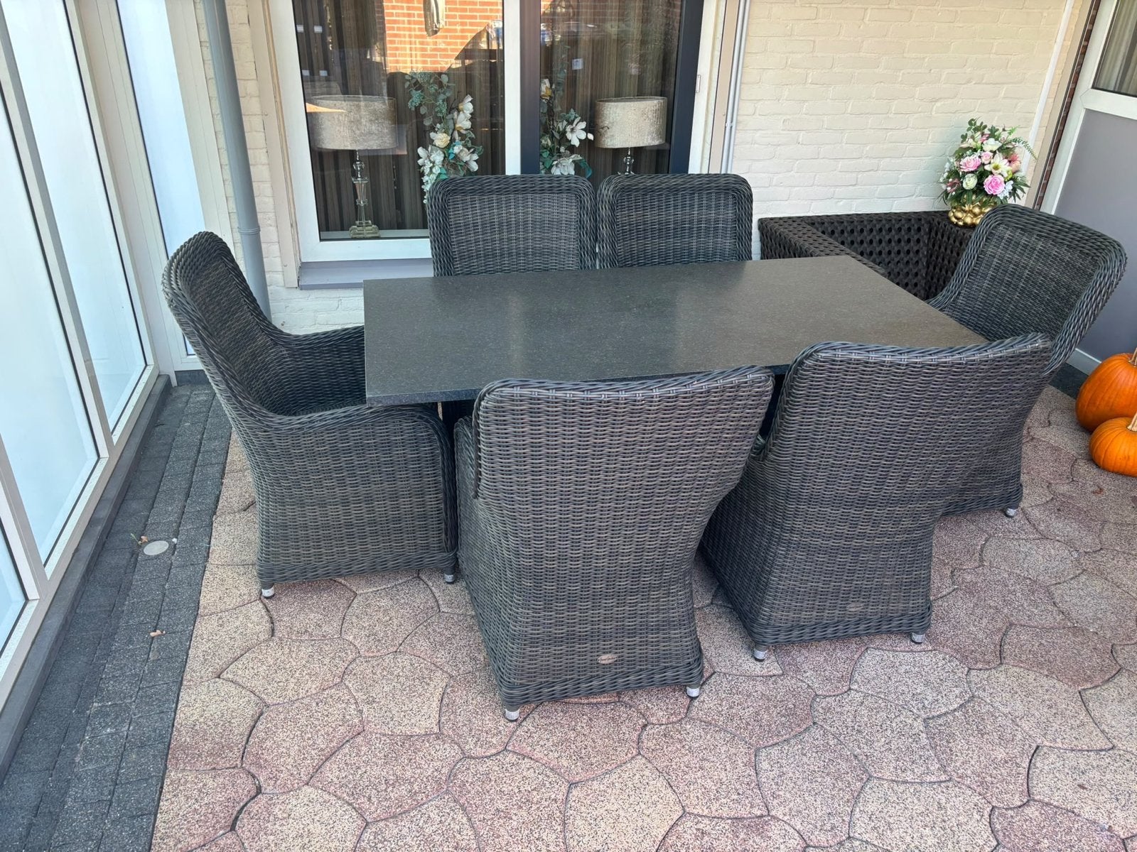 Luxe Wicker Tuintafel met 6 Stoelen, Tuin en Terras, Gebruikt, Eettafel, 6 zitplaatsen, Ophalen of Verzenden