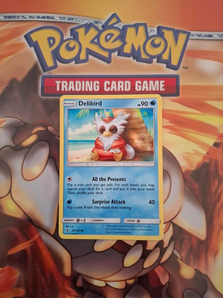 Delibird 26/145 Sun&moon Guardians Rising pokemon kaart, Ophalen of Verzenden, Gebruikt, Losse kaart