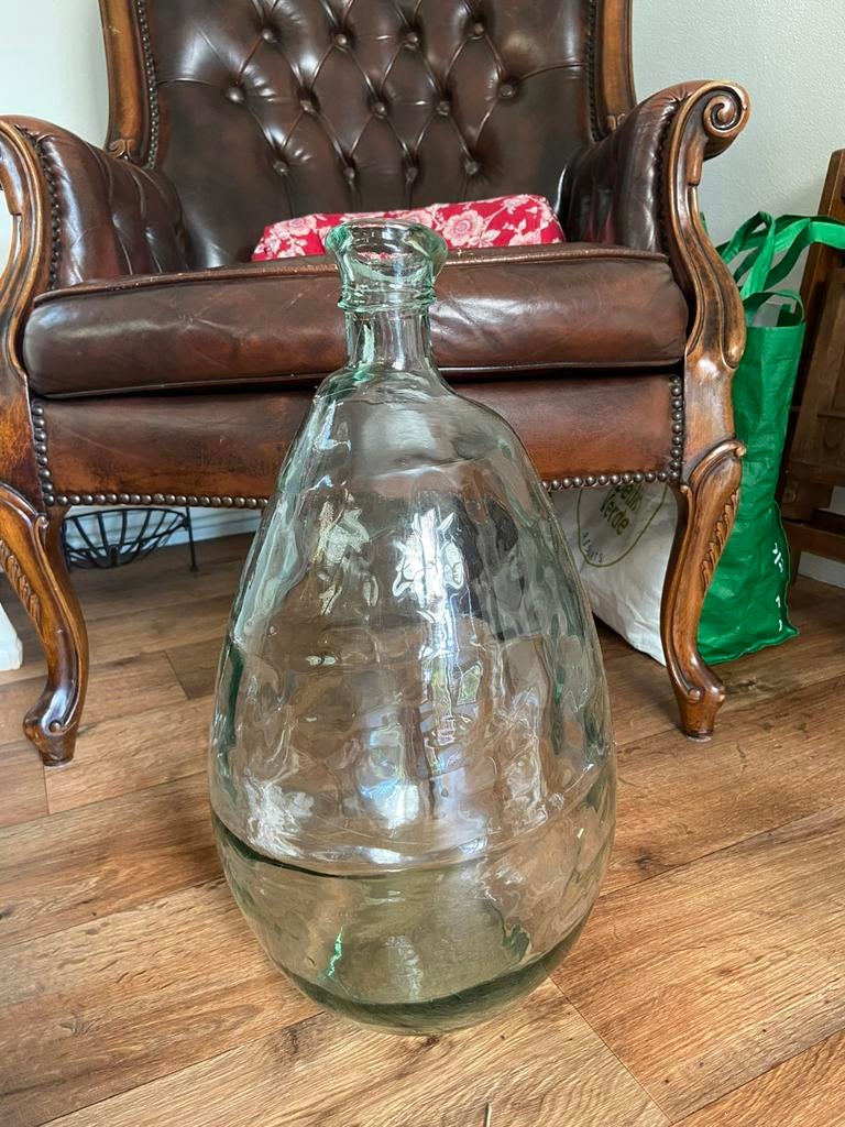 Groene vaasfles met smalle hals 50/22cm glas, Ophalen of Verzenden, Minder dan 50 cm, Groen, Glas