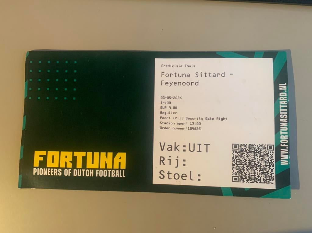 Kaartje Fortuna Sittard - Feyenoord 03-05-2026, Verzenden, Zo goed als nieuw, Feyenoord, Poster, Plaatje of Sticker