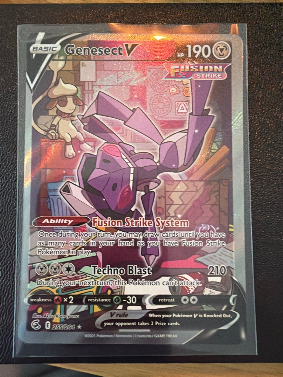 Pokémon Genesect V Fusion Strike 255/264 Full Art, Ophalen of Verzenden, Zo goed als nieuw, Losse kaart, Foil
