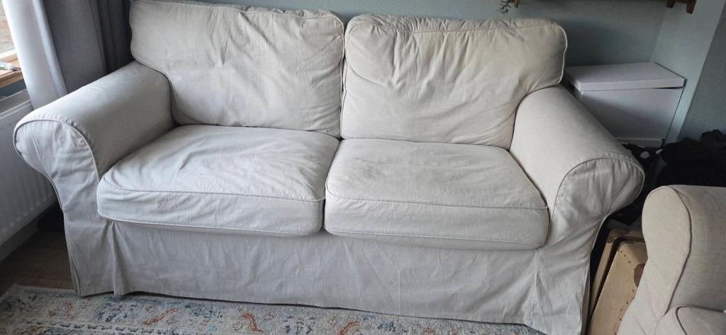 Comfortabele 2-zitsbank en fauteuil - Crèmekleurig, Ophalen, Gebruikt, Klassiek, Comfortabel, 150 tot 200 cm