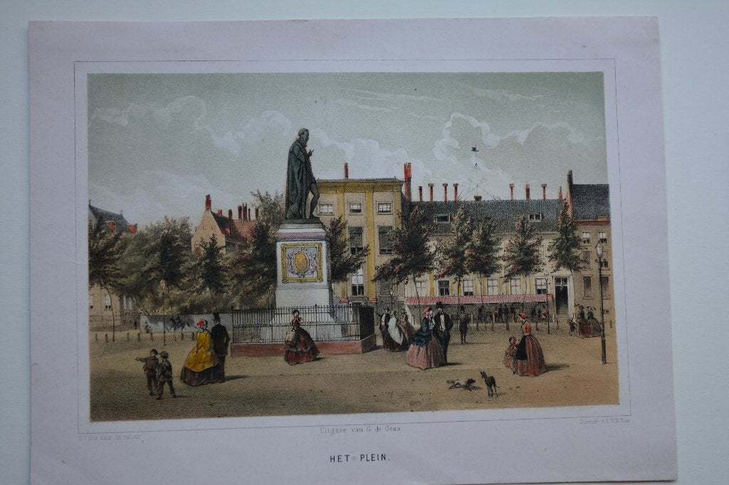 DEN HAAG HET PLEIN ORIGINELE LITHO P.W.M. TRAP ANNO 1860 E94, Verzenden, Stadsgezicht, 20 cm, 26 cm
