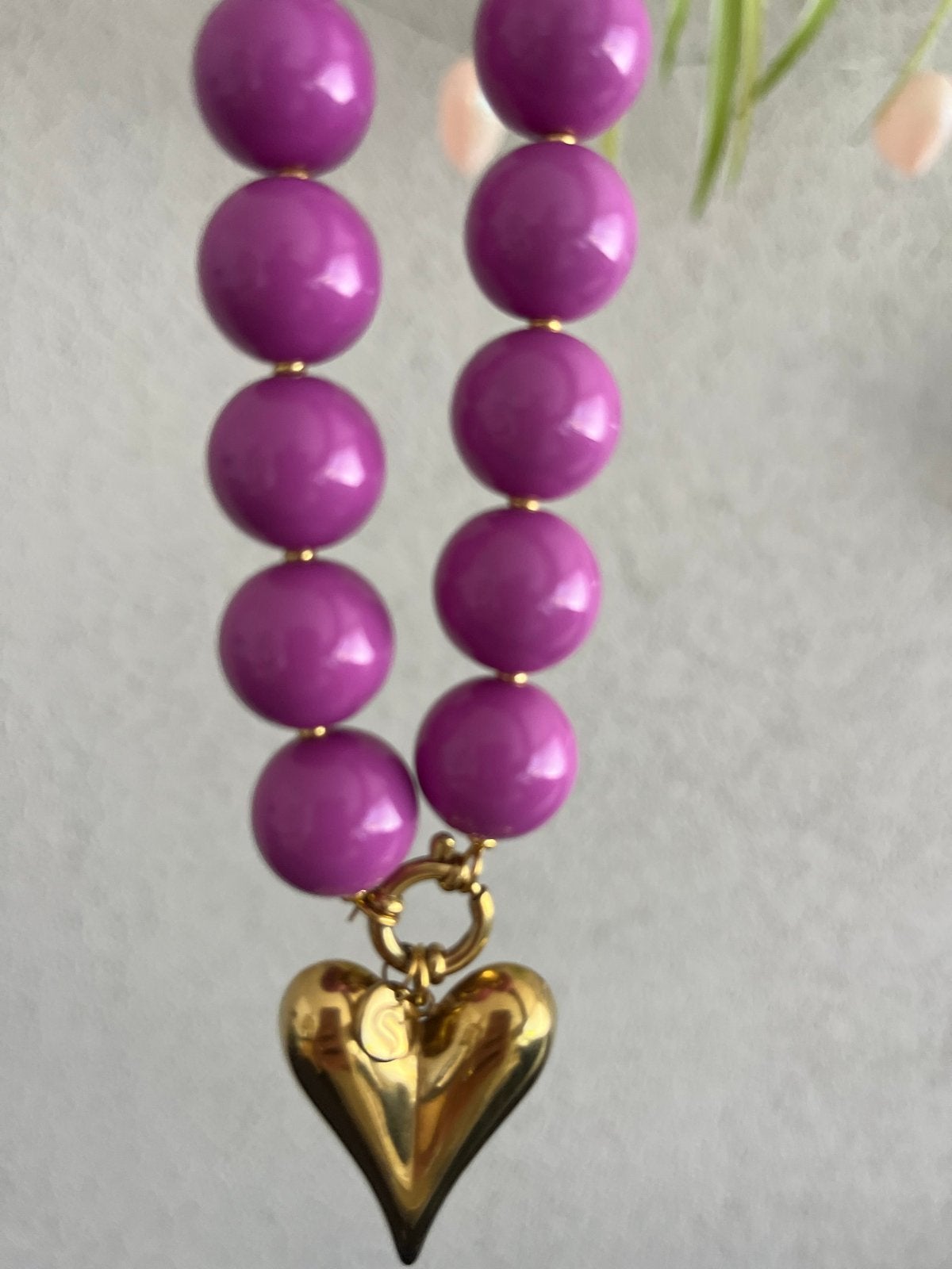 Shoeby ketting met paarse kralen en gouden hart, Sieraden, Tassen en Uiterlijk, Ophalen, Paars, Zo goed als nieuw, Overige materialen