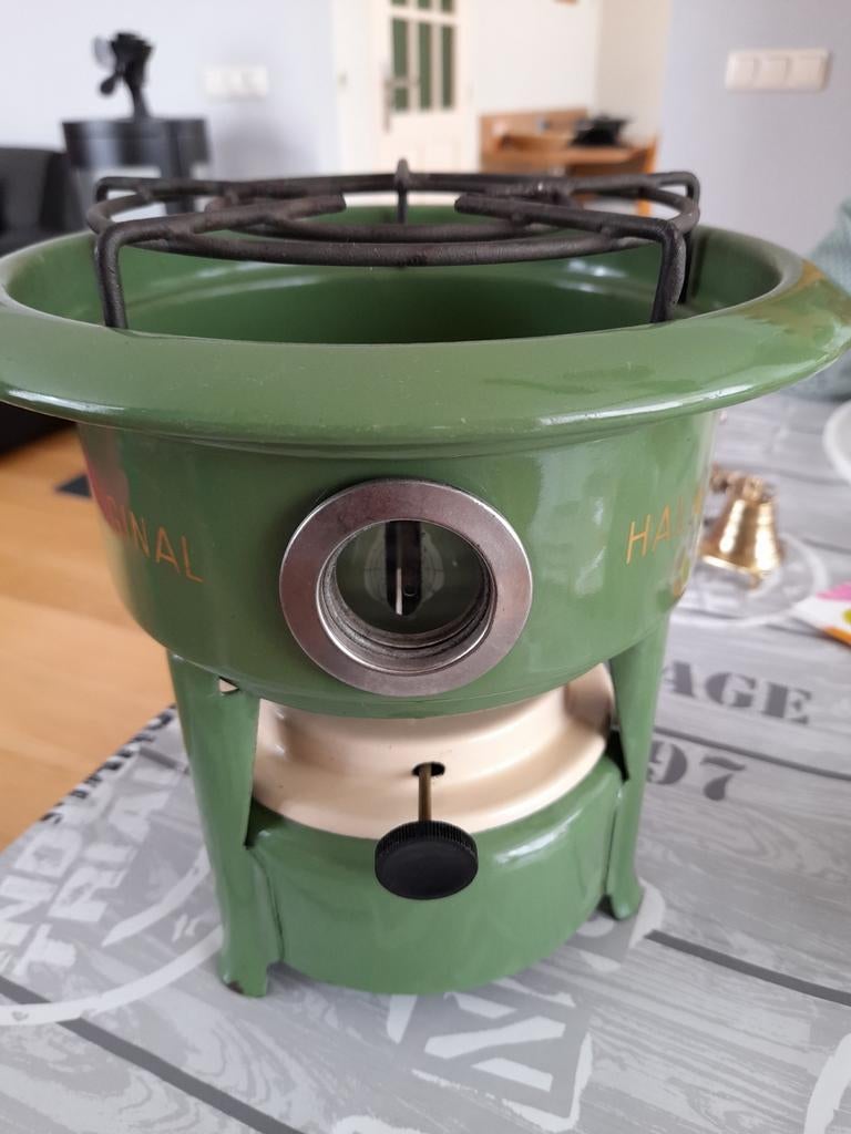 Vintage Petroleum Kooktoestel - Groen Emaille, Antiek en Kunst, Antiek | Keukenbenodigdheden, Ophalen of Verzenden
